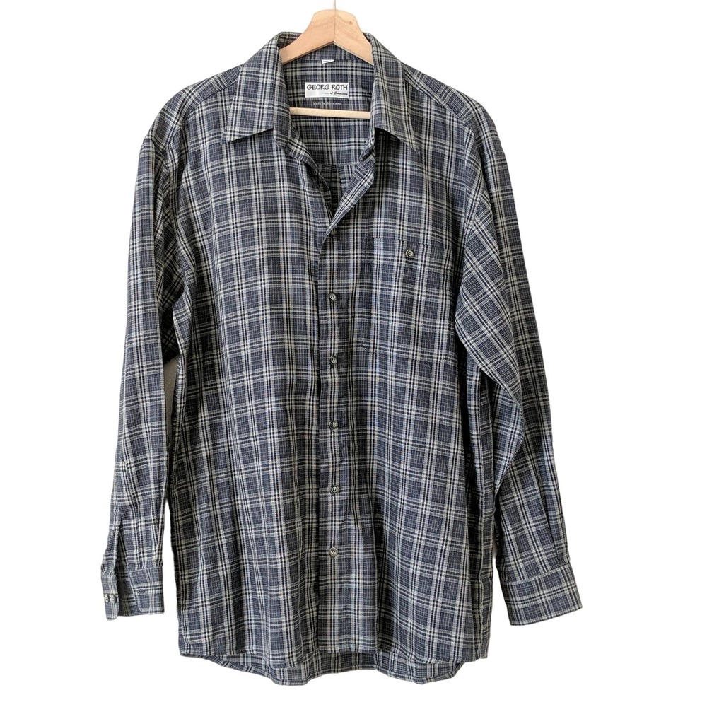 Georg‎ Roth of Germany Men's Button Down Long Sleeve Shirt Black Gray 42 Large L